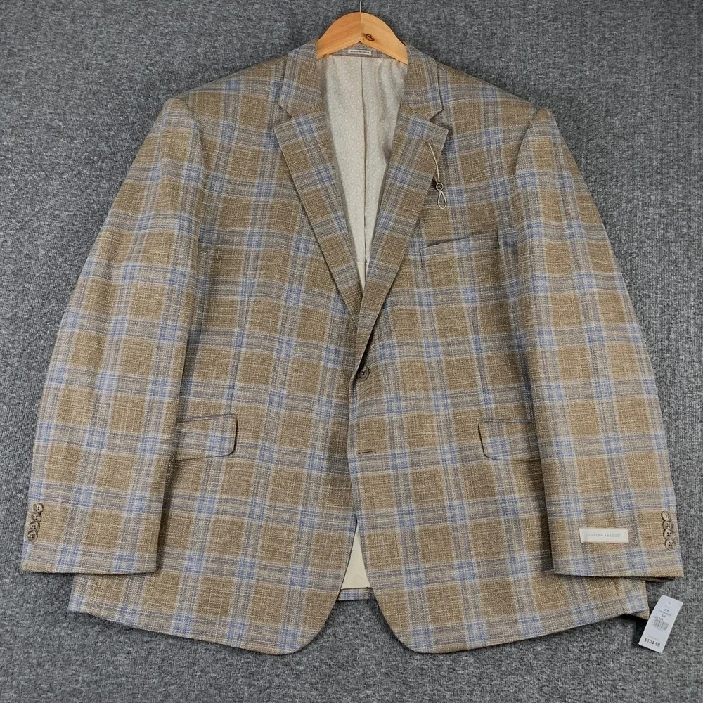 Joseph Abboud Blazer Jacket Men 52R Brown Glen Plaid Sport Coat NEW